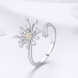 S925 Sterling Silver Dandelion Love Ring White Gold Plated cubic zirconia ring