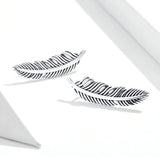 Authentic 925 Sterling Silver Retro Feather Stud Earrings for Women Real Silver Ear Studs Fine Jewelry Brincos