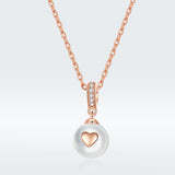 S925 Sterling Silver Love Necklace Rose Gold Plated Zircon Shell Bead Necklace