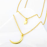 Moon And Star Gold Color Necklace Cable Chain Silver Necklace