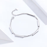 S925 Sterling Silver White Gold Plated Geometric Rod Double Bracelet