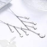S925 Sterling Silver Bright Star Moon Pendant Necklace White Gold Plated Necklace