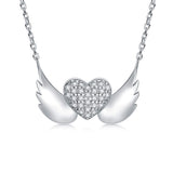 Angel Wing Heart Cubic Zirconia Pendant Necklace