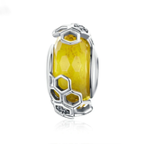 Silver European Honeycomb Bee Glass Beads Charms