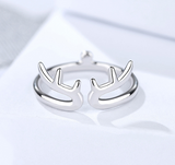 S925 Sterling Silver Female Christmas Creative Design Elk Antlers Live Ring