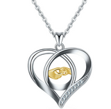 Hand in Hand Gold Plated CZ Heart Shape Necklace Pendant Jewelry  for Mother's Day