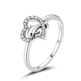 925 Sterling Silver Cute Dolphin with Heart Ring Fashion Jewelry For Gift