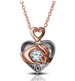 Luxury Crystal AAA CZ Hand in Hand Heart Pendant Necklace