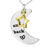 Lovers Pendant Necklace Moon And Star Shape Necklace 925 Sterling Silver