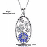 925 Sterling Silver Oval Blue Flower Crystal Pendants & Necklaces Women's Fashion Silver Jewelry Gift for Girlfriend
