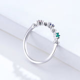S925 Sterling silver white gold plated zircon ring dream rainbow silver ring