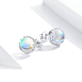 925 Sterling Silver Round Moon Stone Stud Earrings For Women