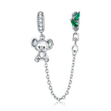 925 Sterling Silver Koala Safety Chain Charm For DIY Bracelet Precious Jewelry For Women