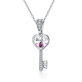 S925 Sterling Silver White Gold Plated Zircon Happiness Key Charms