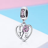 S925 Sterling Silver Oxidized Zirconia heart Beloved Dangle Charms