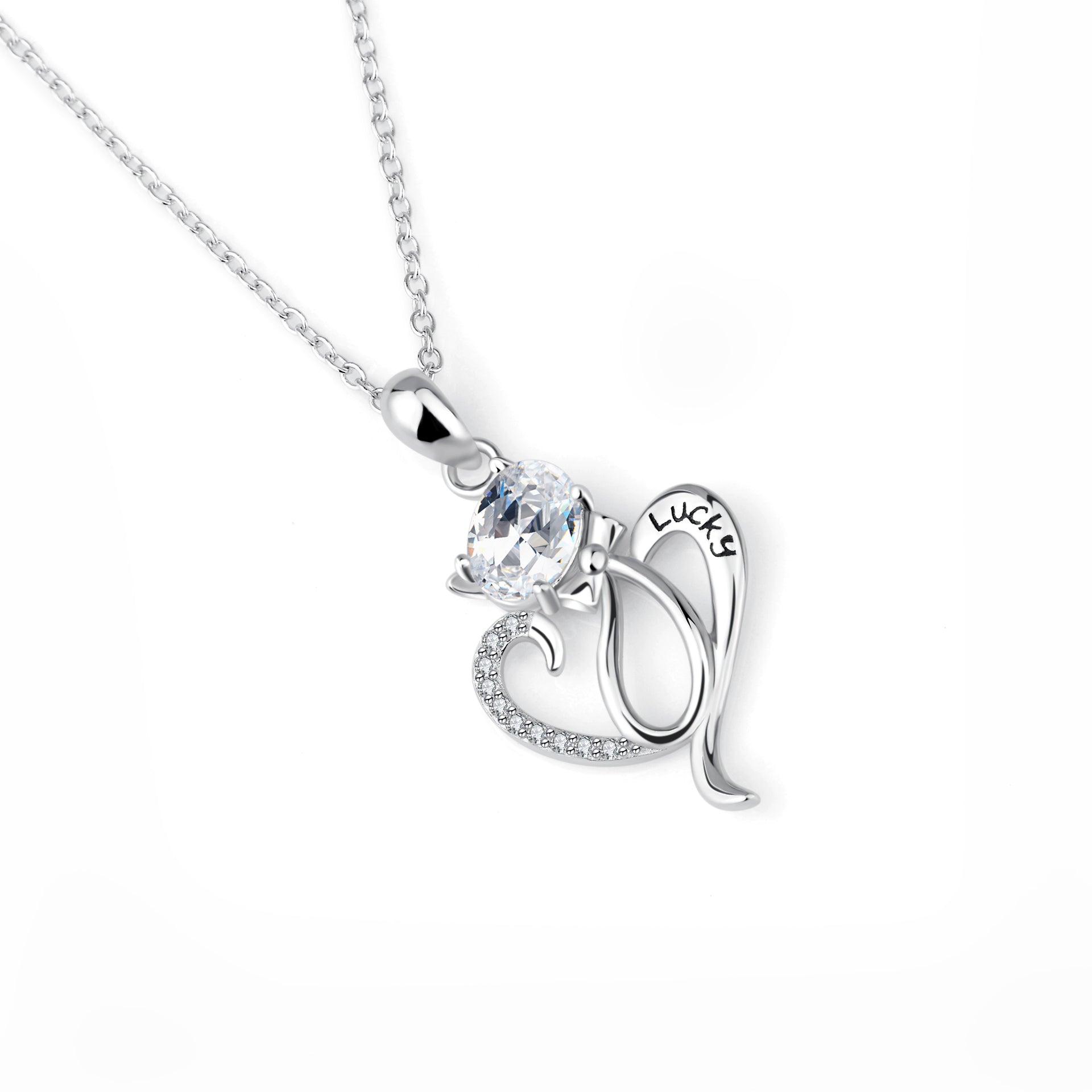 Wholesales Cat Necklace Love Silver Long Necklace Women Jewelry Heart Necklace