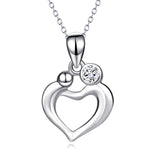 Mom and Kid Hug Necklace Heart Shape Loving Silver Necklace