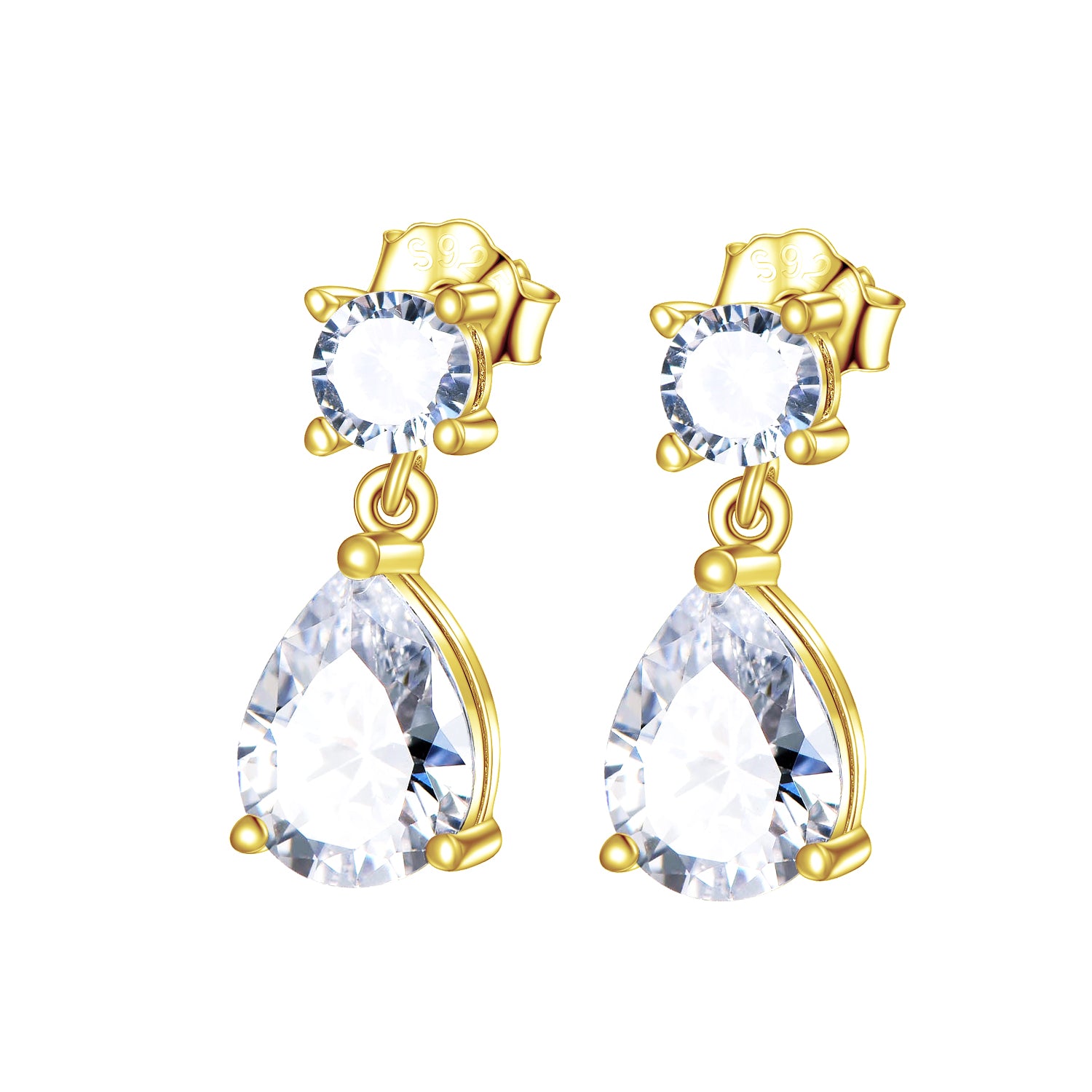 925 Silver High Quality Elegant Ladies Gold Plating Water Drop Earrings