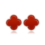 Four-leaf clover earrings  red agate zircon  925 sterling silver earrings female temperament earrings