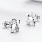 Hot Sale 925 Sterling Silver Animal Cat Dog Footprints Exquisite Stud Earrings for Women Fashion Jewelry Gift