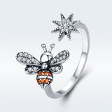 S925 Sterling Silver Bee Story Ring Oxidized Zircon Ring
