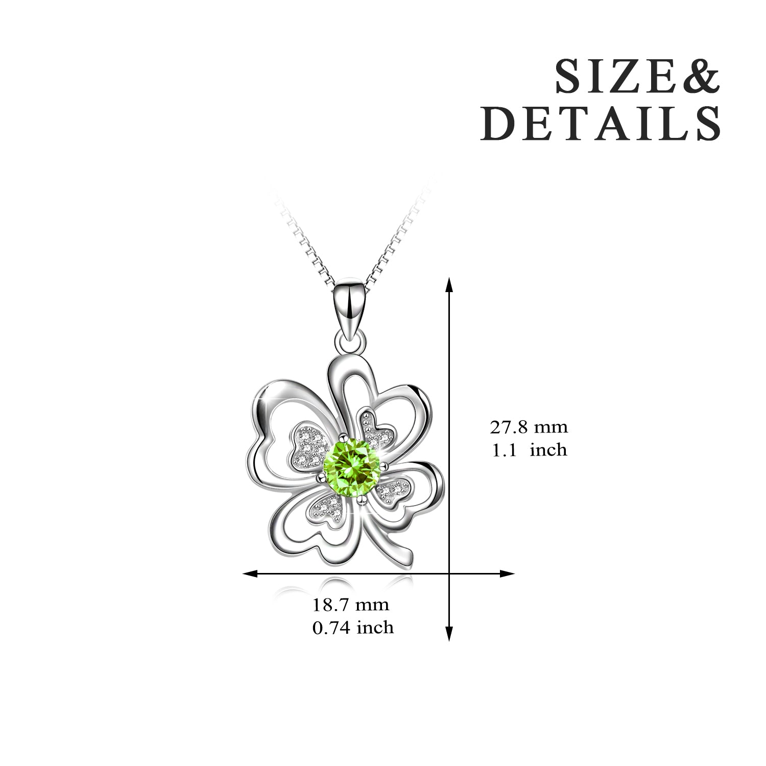 Hope, Faith, Lucky and Riches Four-Leaf Clover Necklace Silver Jewelry