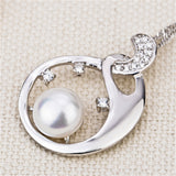 Sterling Silver Lucky Crystal Rhinestone Pearl Mounting Design Necklace