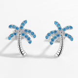 Coconut Shaped Blue Crystal Zircon Earrings S925 Sterling Silver Stud Earrings