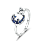 925 Sterling Silver Beautiful Moon & Cat Adjustable Rings  Fashion Jewelry For Gift