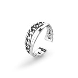 925 Silver Ring Ethnic Style Silver Polished Retro Double Chain Ring