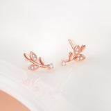 Leaves Custom Earrings Fashion Jewelry Cubic Zirconia Leaves Shape Stud Earrings