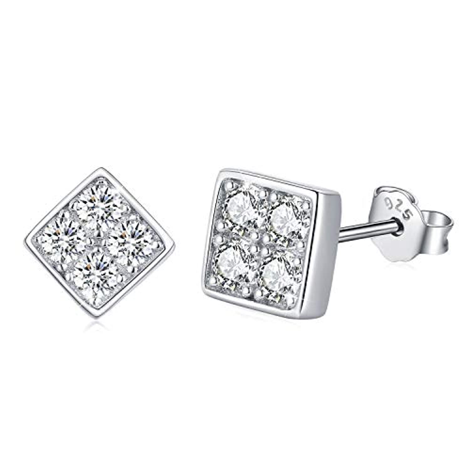 S925 Sterling Silver Square Cubic Zircon Stud Earrings for Women Men