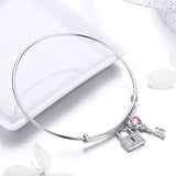S925 Sterling Silver White Gold Plated Zircon Love Lock&Key  Bracelet