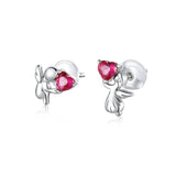 925 Sterling Silver Angel with Heart Stud Earrings Precious Jewelry For Women