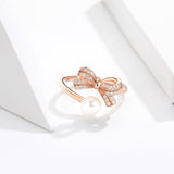 S925 Sterling Silver Freshwater Pearl Ring Butterfly Pearl Ring rose Gold Plated cubic zirconia ring
