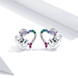 925 Sterling Silver Colorful Heart Stud Earrings Precious Jewelry For Women