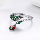 S925 Sterling Silver Resting Ladybug Ring Oxidized Dripping Zircon Ring