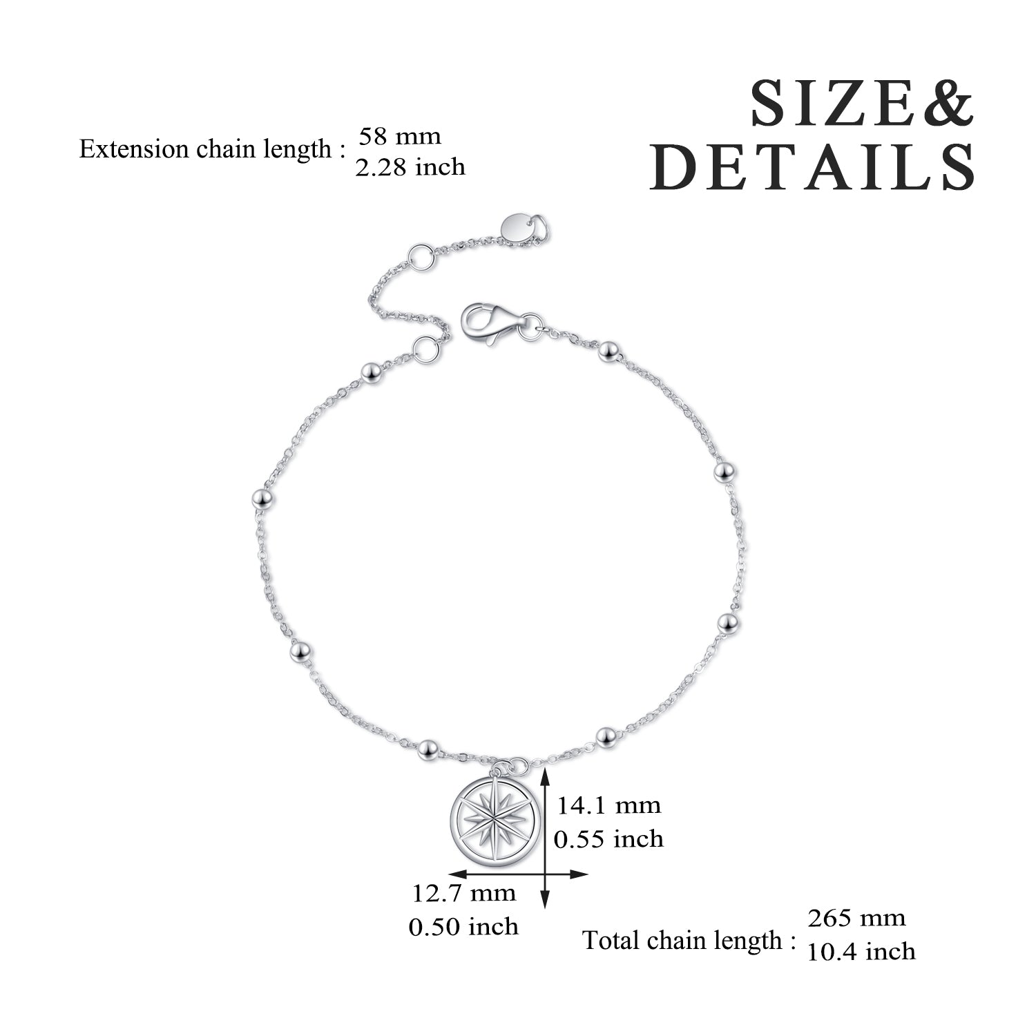 Silver Adjustable Classic Chain Lucky Goddess Star Anklet For Women