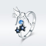 S925 sterling silver night fairy ring white gold plated zircon ring