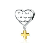 925 Sterling Silver Simple Heart Cross Beads Charm For Bracelet  Fashion Jewelry For Gift
