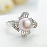 Elegant & Beautiful Pearl Flower Rings Crystal Pave Opening Rings