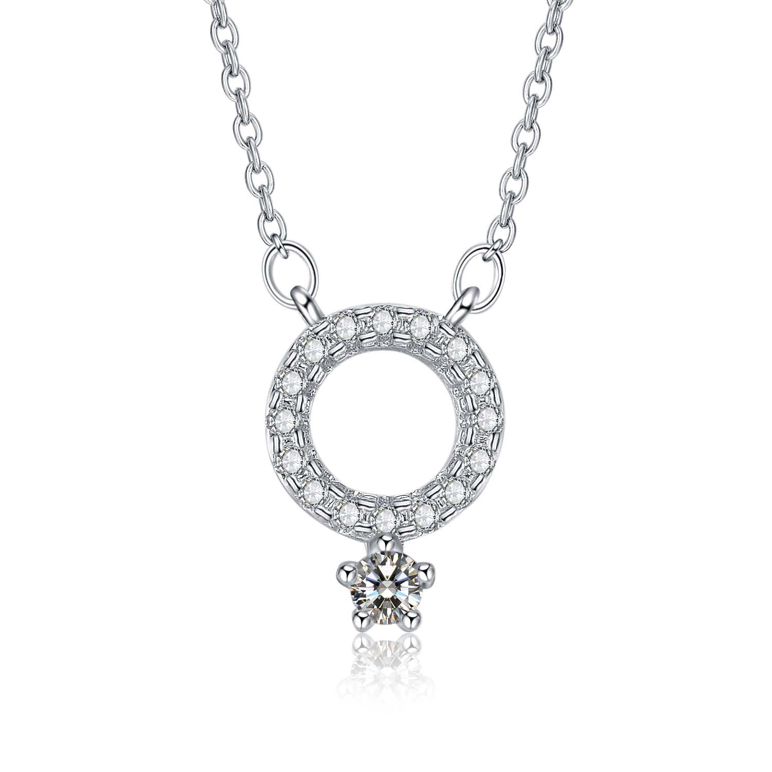 Geometric Cubic Zirconia Necklaces Round Circle And Star Pendant Necklace