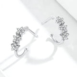 Flower Blossom Hoop Earrings for Women Genuine 925 Sterling Silver Clear CZ Statement Wedding Jewelry Female