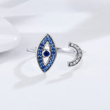 S925 Sterling Silver Charm Blue Eye Ring Oxidized Zircon Ring
