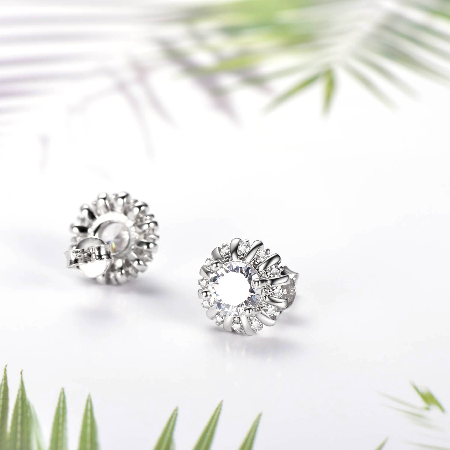 Simulated Diamond CZ Flower Earrings Wholesale Silver Flower Jewelry