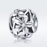 S925 Sterling Silver Zirconia Flower Charms
