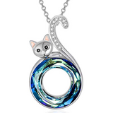 Sterling Silver Cat Necklace Kitty Pendant with Crystal from Swarovski, Cat Gifts for Cat Lovers, Cat Jewelry for Women