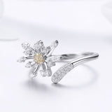 S925 Sterling Silver Dandelion Love Ring White Gold Plated cubic zirconia ring