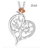 925 Sterling Silver Luxury Rose gold Plated rose Flower Tree Pendant Heart CZ Necklace For Women girl Fine Jewelry with box