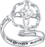 Inspirational Jewelry Sterling Silver Engraved Love Strength Motivation Celtic Cross Wrap Ring Graduation Gift for Her
